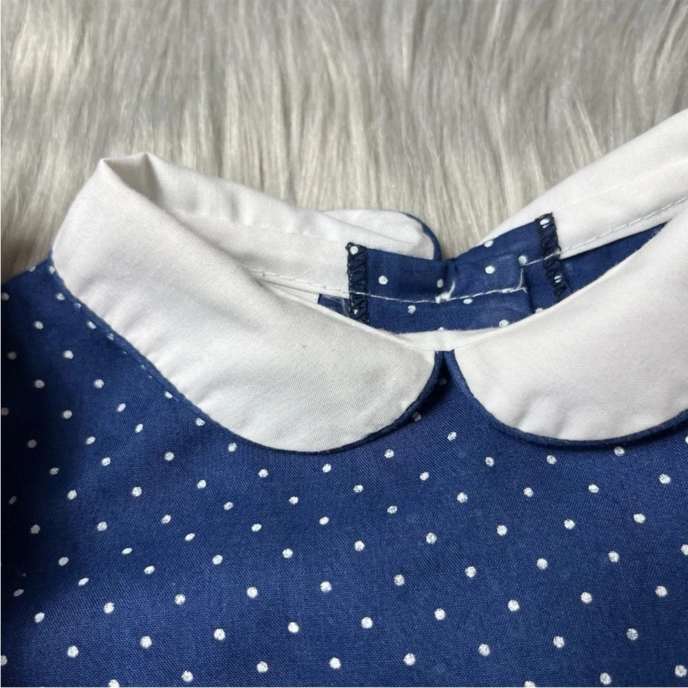 Vintage Winnie The Pooh Brand Toddler Girls Dress Navy White Polka Dot